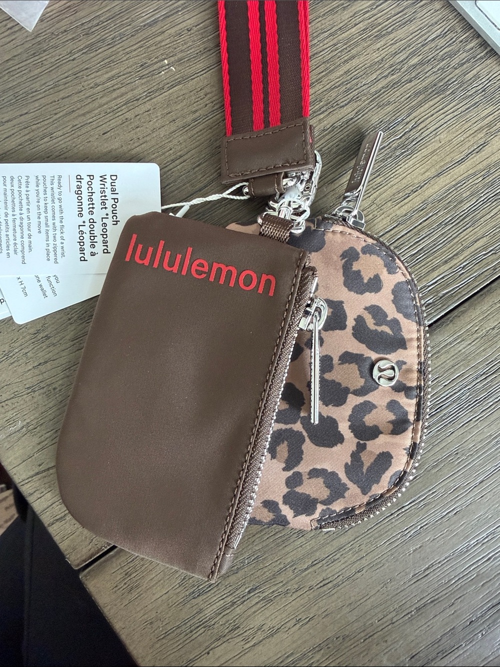 lululemon athletica Brown and Red Leopard Dual Pouch Wristlet